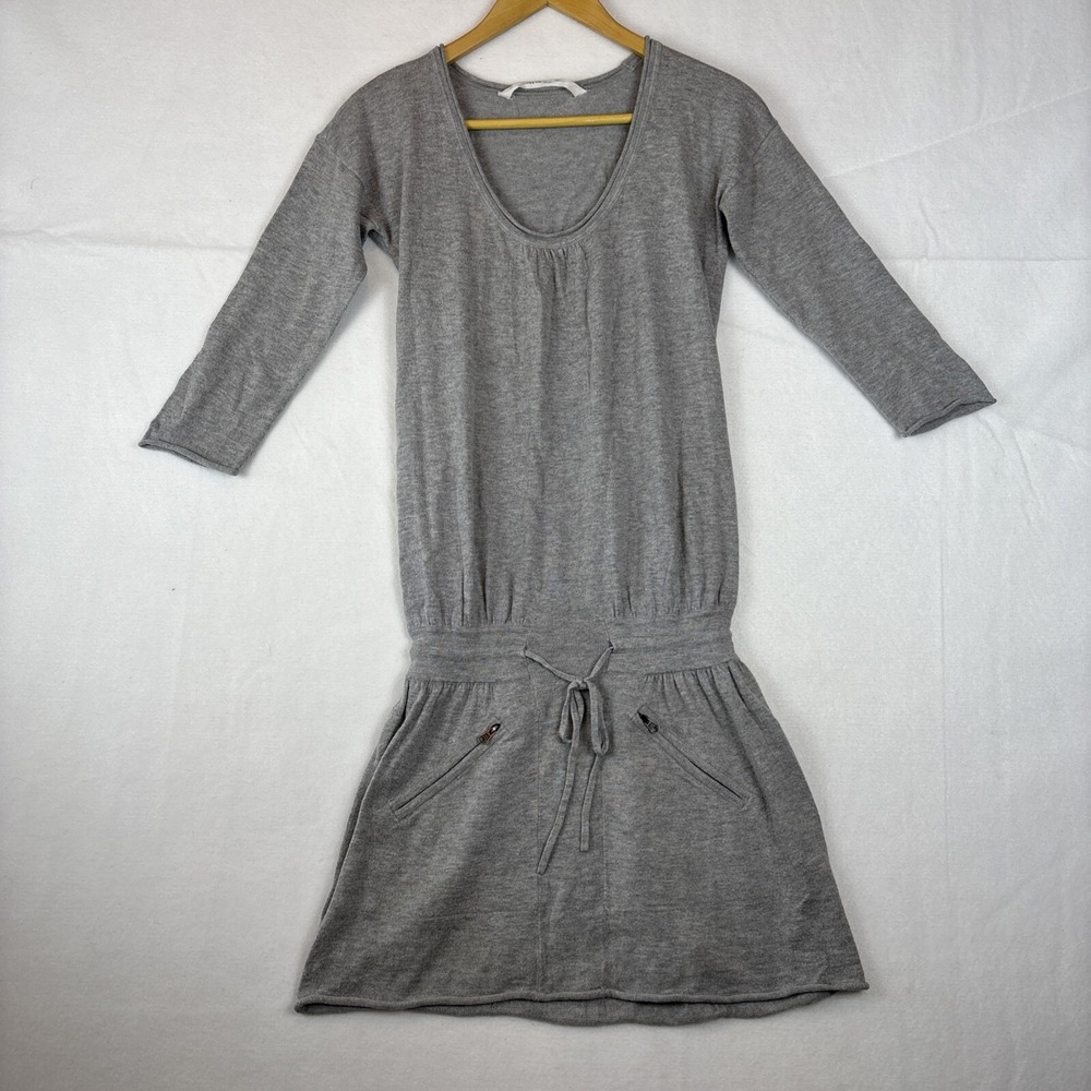 Athleta Women's Size XXS Sweater Dress Drop Waist Drawstring Gray Pockets